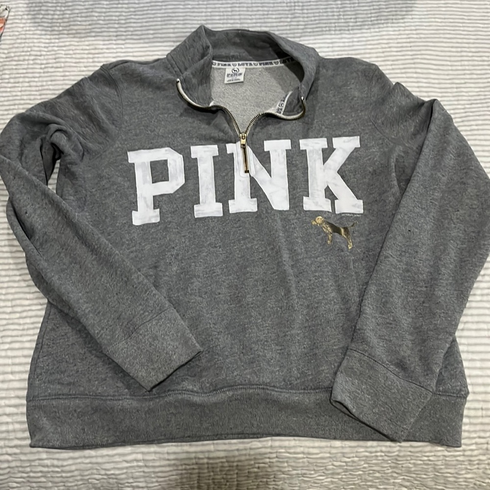 VS Pink sweater with gold dog size M